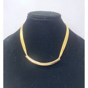 Multi Strand Snake Chainlink Necklace With Sliding Gold Tube Pendant 18"
